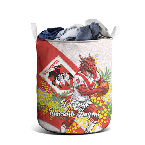 St George Illawarra Dragons Laundry Basket Golden Wattle Floral Polynesian - Australian Flower - Rugby Mascot
