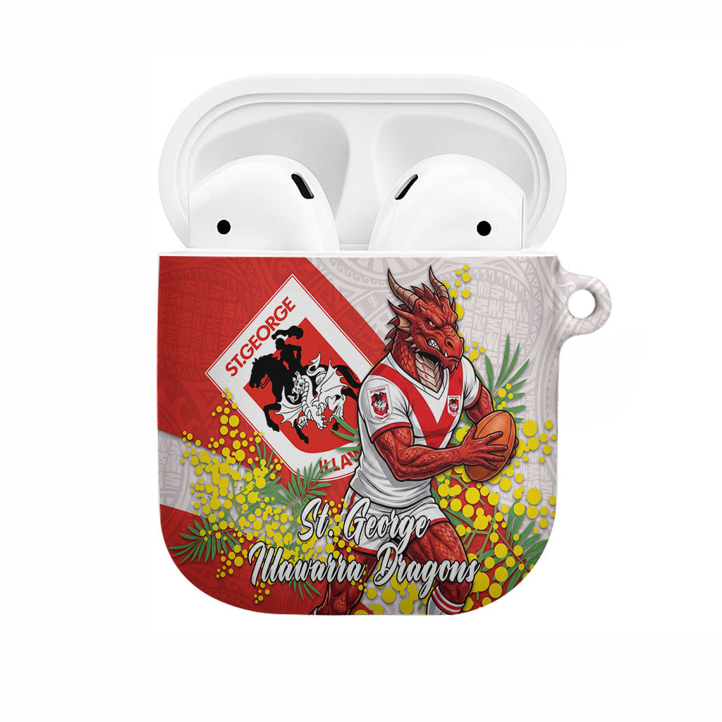 St George Illawarra Dragons AirPods Case Golden Wattle Floral Polynesian - Australian Flower - Rugby Mascot