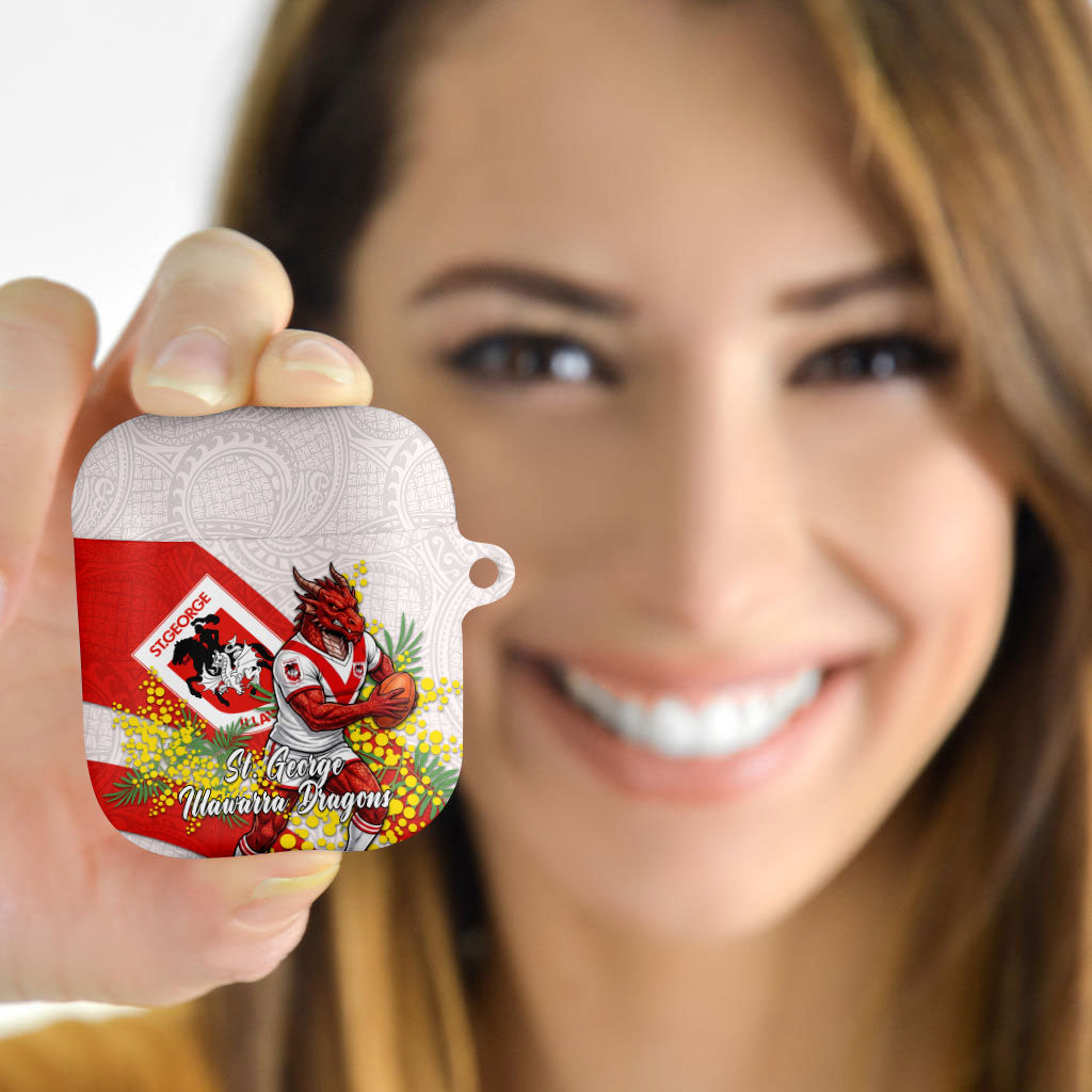 St George Illawarra Dragons AirPods Case Golden Wattle Floral Polynesian - Australian Flower - Rugby Mascot