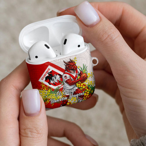 St George Illawarra Dragons AirPods Case Golden Wattle Floral Polynesian - Australian Flower - Rugby Mascot