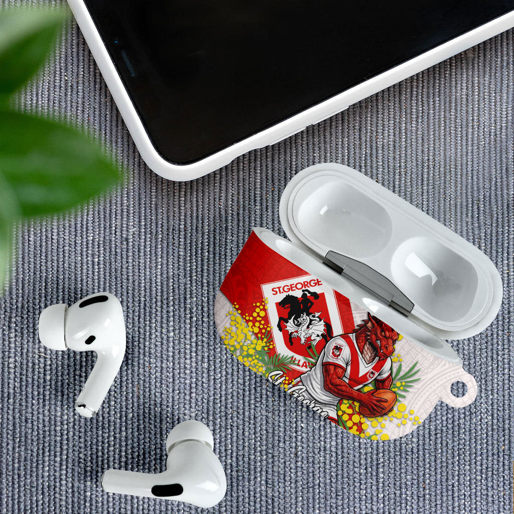 St George Illawarra Dragons AirPods Case Golden Wattle Floral Polynesian - Australian Flower - Rugby Mascot