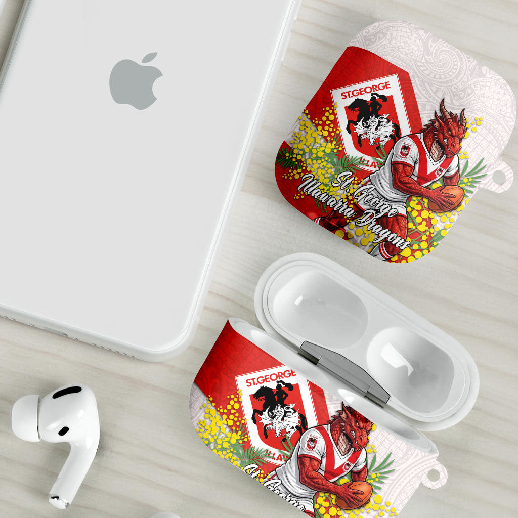 St George Illawarra Dragons AirPods Case Golden Wattle Floral Polynesian - Australian Flower - Rugby Mascot