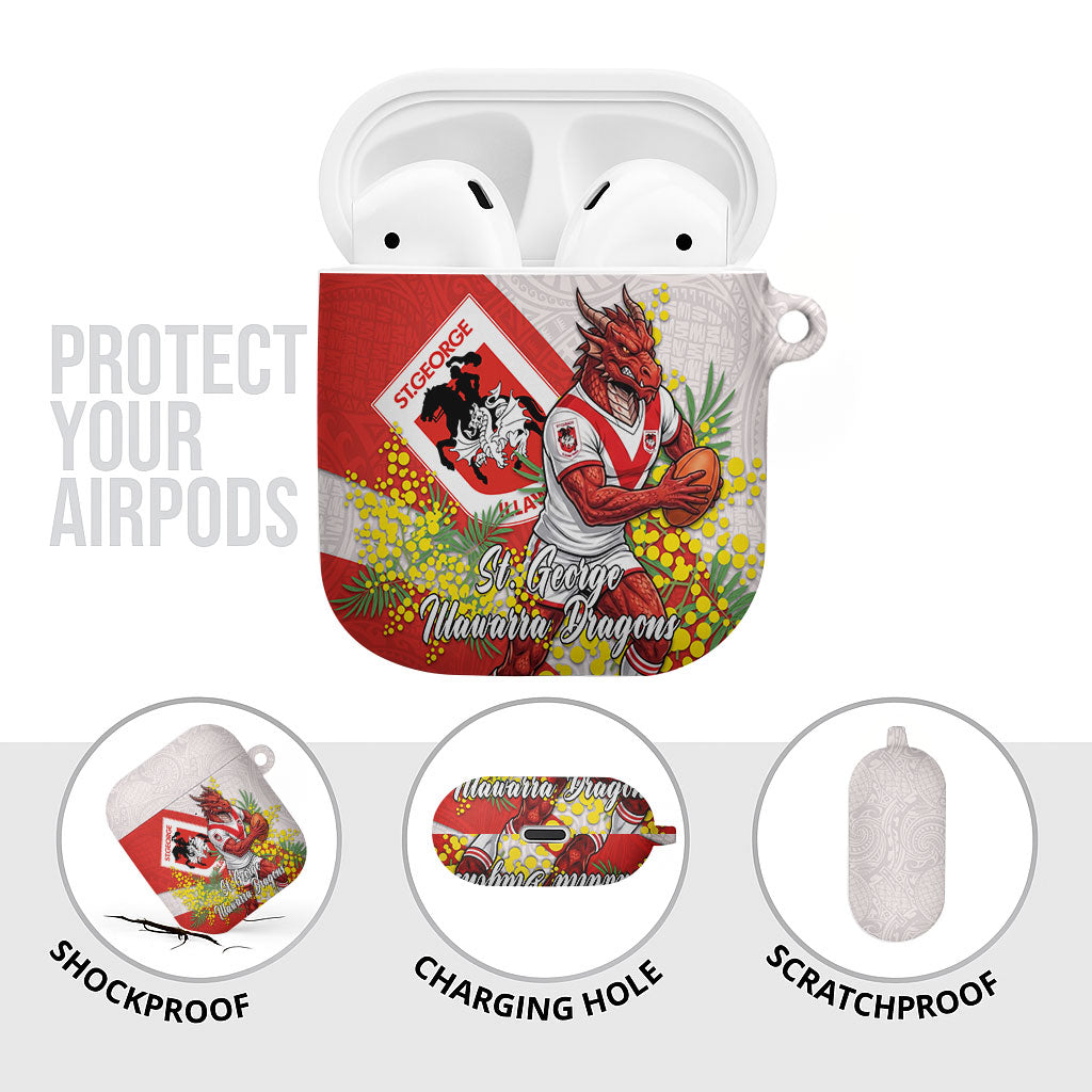 St George Illawarra Dragons AirPods Case Golden Wattle Floral Polynesian - Australian Flower - Rugby Mascot