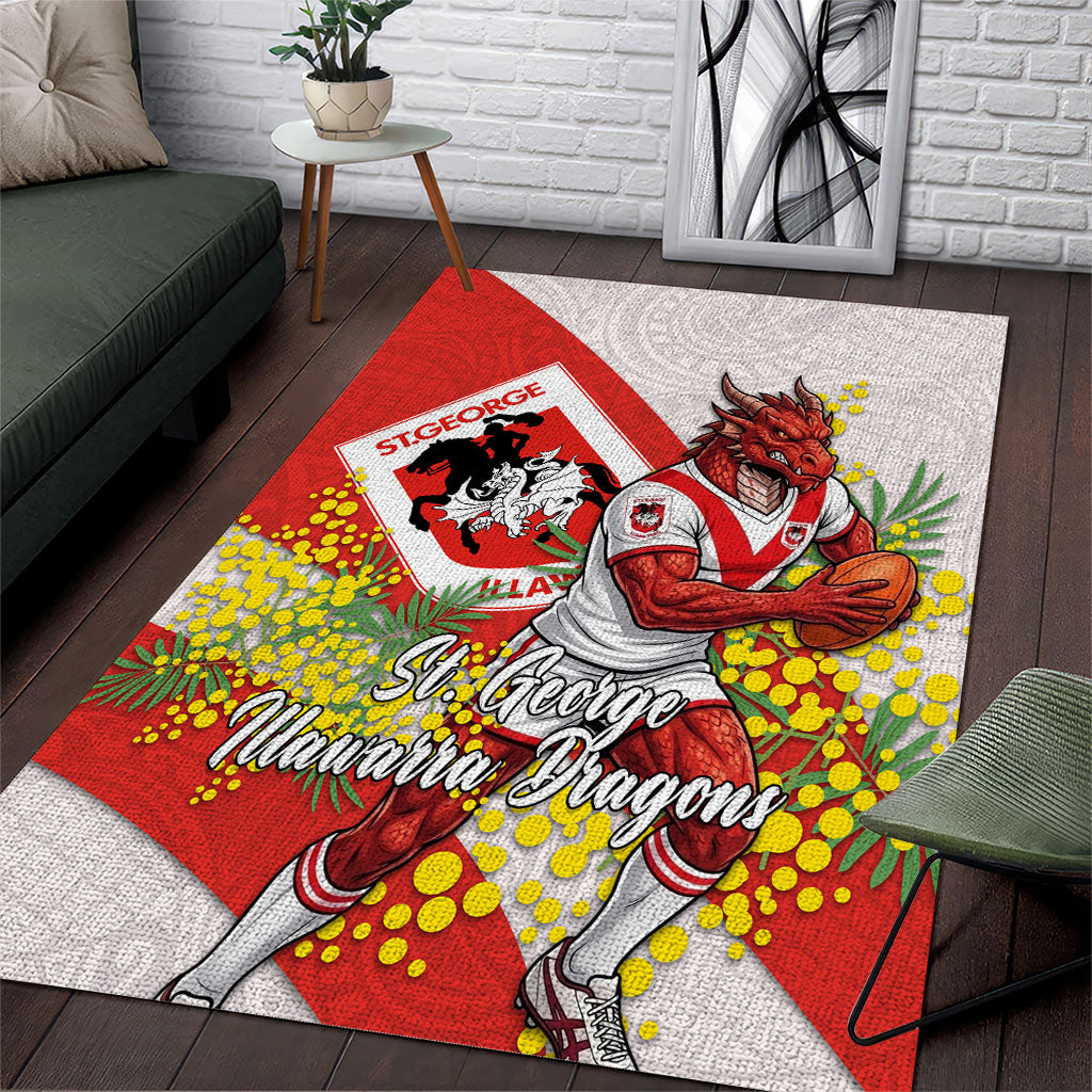 St George Illawarra Dragons Area Rug Golden Wattle Floral Polynesian - Australian Flower - Rugby Mascot