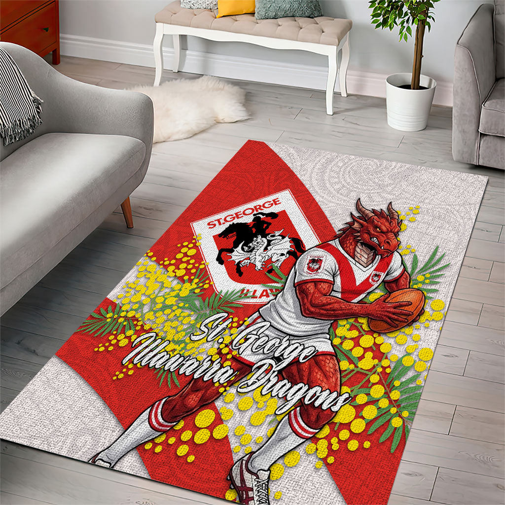 St George Illawarra Dragons Area Rug Golden Wattle Floral Polynesian - Australian Flower - Rugby Mascot