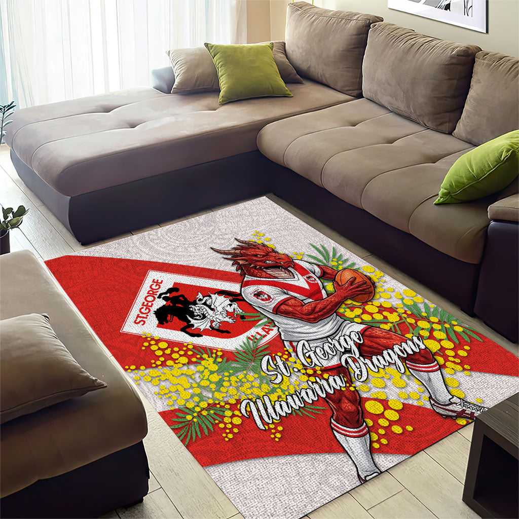 St George Illawarra Dragons Area Rug Golden Wattle Floral Polynesian - Australian Flower - Rugby Mascot