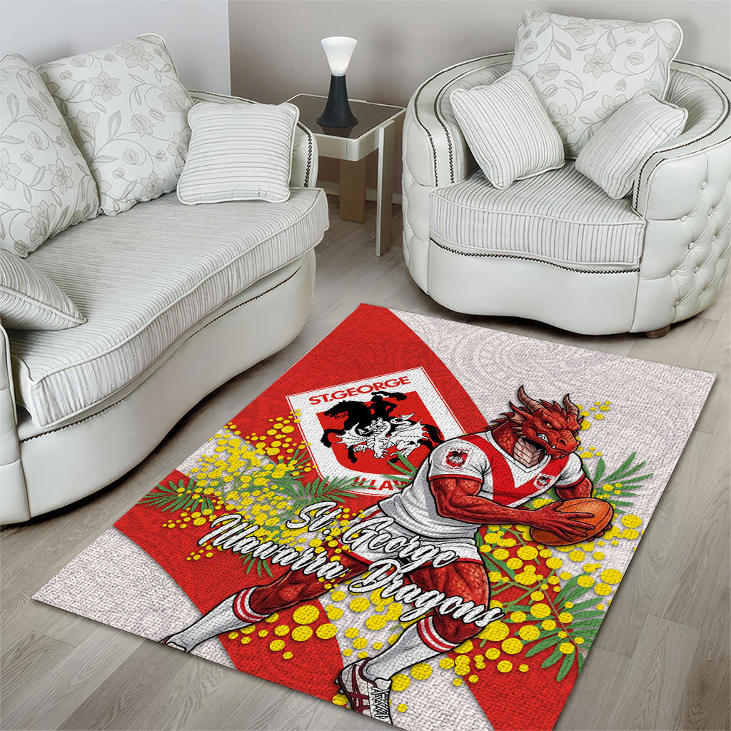St George Illawarra Dragons Area Rug Golden Wattle Floral Polynesian - Australian Flower - Rugby Mascot