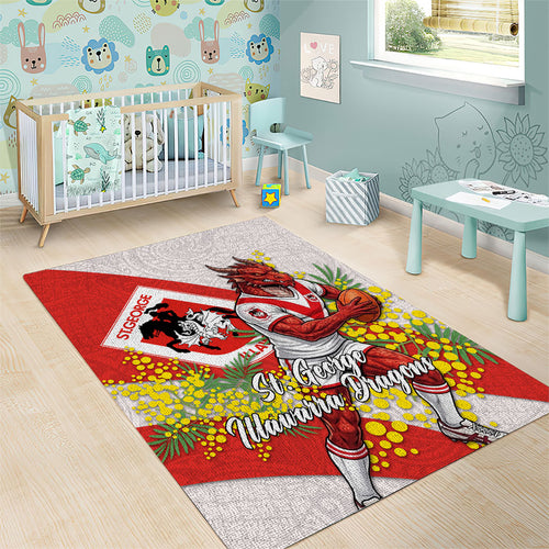 St George Illawarra Dragons Area Rug Golden Wattle Floral Polynesian - Australian Flower - Rugby Mascot