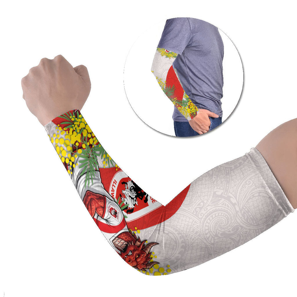 St George Illawarra Dragons Arm Sleeves Golden Wattle Floral Polynesian - Australian Flower - Rugby Mascot