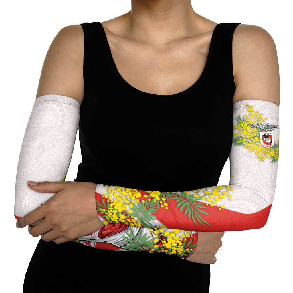 St George Illawarra Dragons Arm Sleeves Golden Wattle Floral Polynesian - Australian Flower - Rugby Mascot