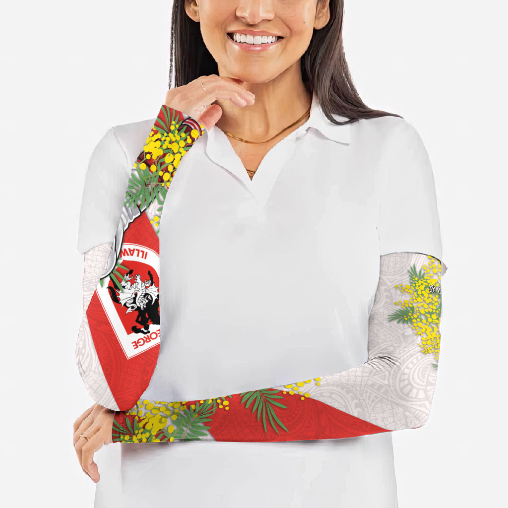 St George Illawarra Dragons Arm Sleeves Golden Wattle Floral Polynesian - Australian Flower - Rugby Mascot