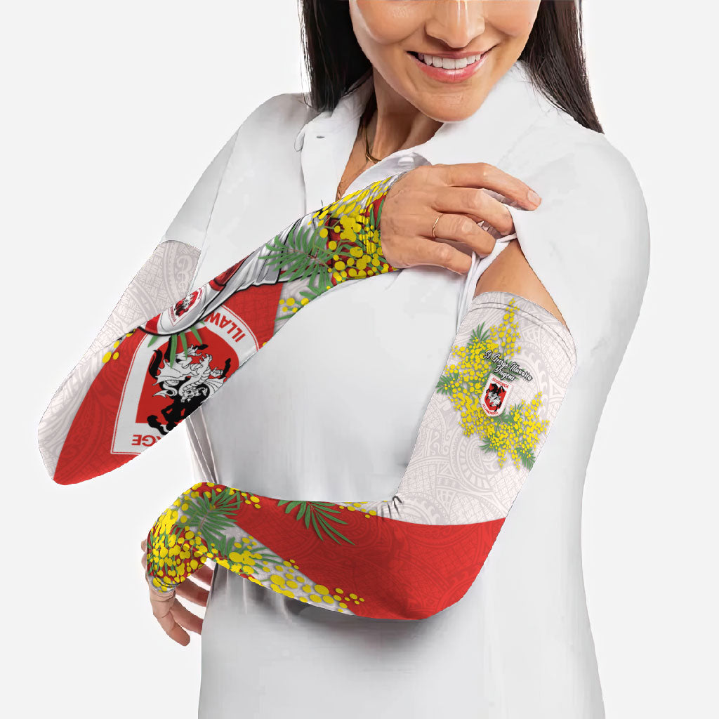 St George Illawarra Dragons Arm Sleeves Golden Wattle Floral Polynesian - Australian Flower - Rugby Mascot