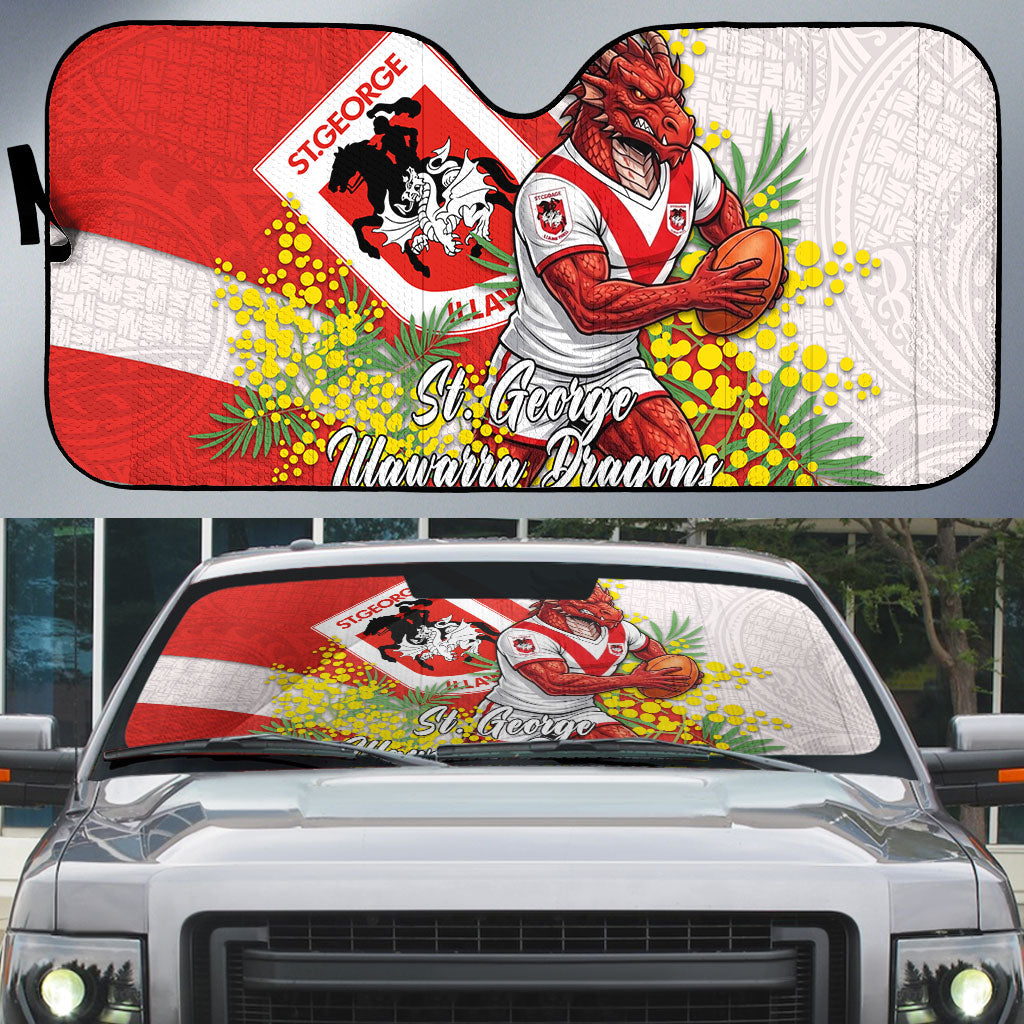 St George Illawarra Dragons Auto Sun Shade Golden Wattle Floral Polynesian - Australian Flower - Rugby Mascot