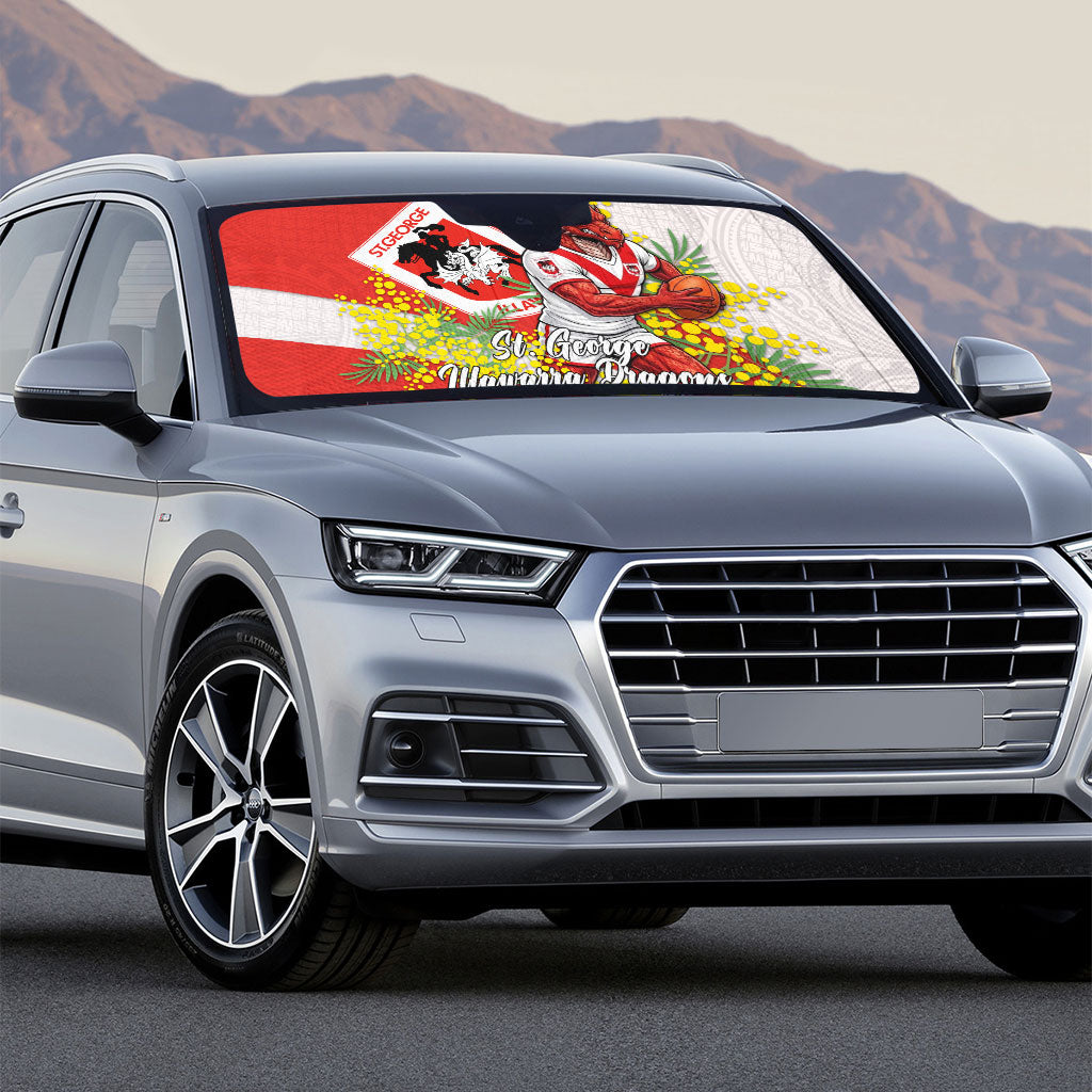 St George Illawarra Dragons Auto Sun Shade Golden Wattle Floral Polynesian - Australian Flower - Rugby Mascot