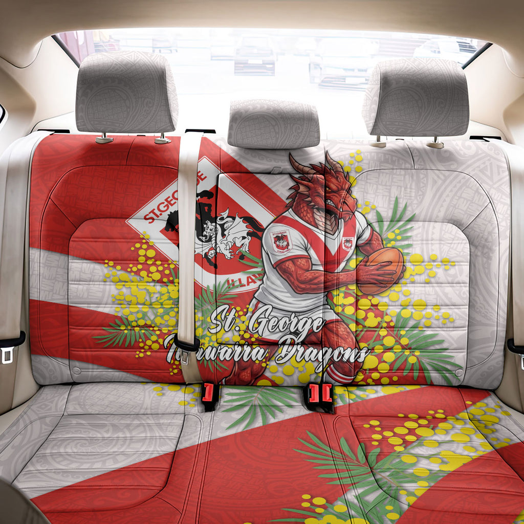 St George Illawarra Dragons Back Car Seat Cover Golden Wattle Floral Polynesian - Australian Flower - Rugby Mascot