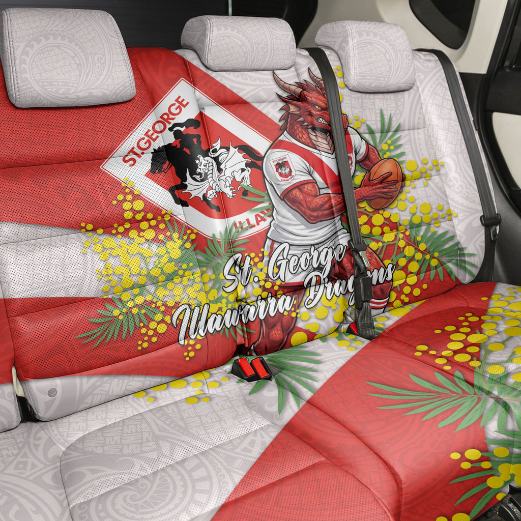St George Illawarra Dragons Back Car Seat Cover Golden Wattle Floral Polynesian - Australian Flower - Rugby Mascot