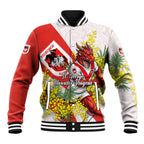 St George Illawarra Dragons Baseball Jacket Golden Wattle Floral Polynesian - Australian Flower - Rugby Mascot