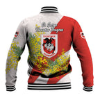 St George Illawarra Dragons Baseball Jacket Golden Wattle Floral Polynesian - Australian Flower - Rugby Mascot
