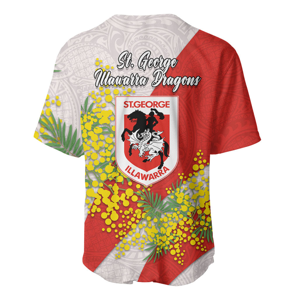 St George Illawarra Dragons Baseball Jersey Golden Wattle Floral Polynesian - Australian Flower - Rugby Mascot