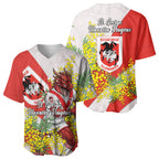 St George Illawarra Dragons Baseball Jersey Golden Wattle Floral Polynesian - Australian Flower - Rugby Mascot