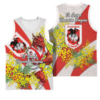 St George Illawarra Dragons Basketball Jersey Golden Wattle Floral Polynesian - Australian Flower - Rugby Mascot