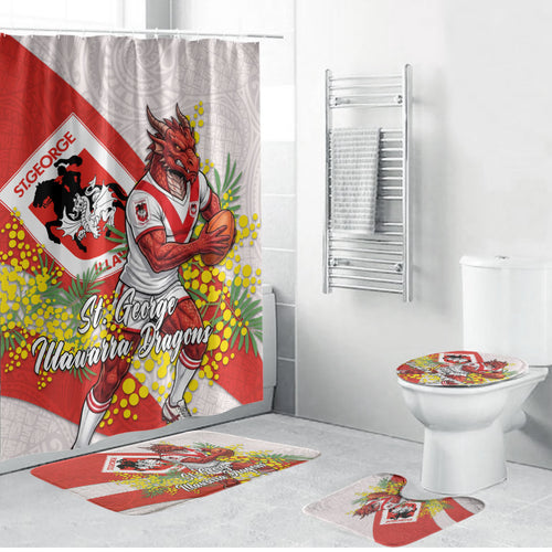 St George Illawarra Dragons Bathroom Set Golden Wattle Floral Polynesian - Australian Flower - Rugby Mascot