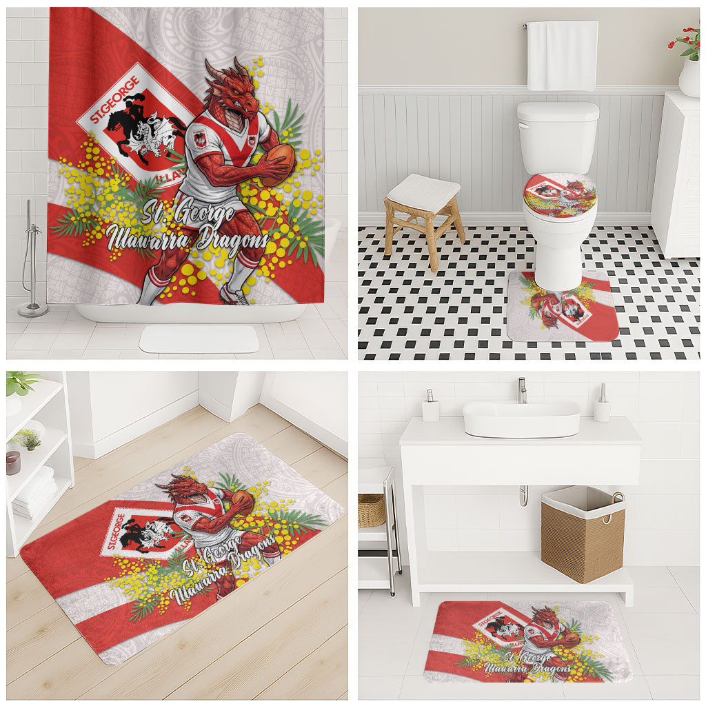 St George Illawarra Dragons Bathroom Set Golden Wattle Floral Polynesian - Australian Flower - Rugby Mascot