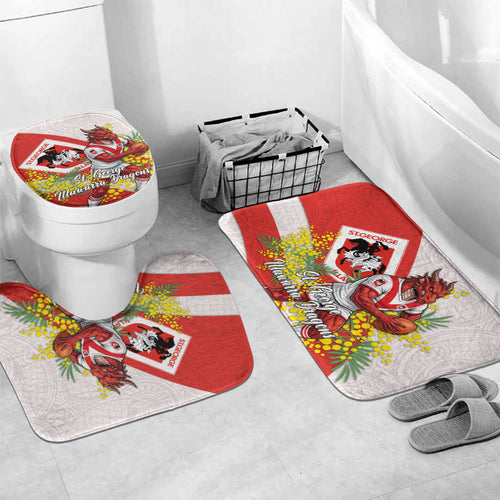 St George Illawarra Dragons Bathroom Set Golden Wattle Floral Polynesian - Australian Flower - Rugby Mascot