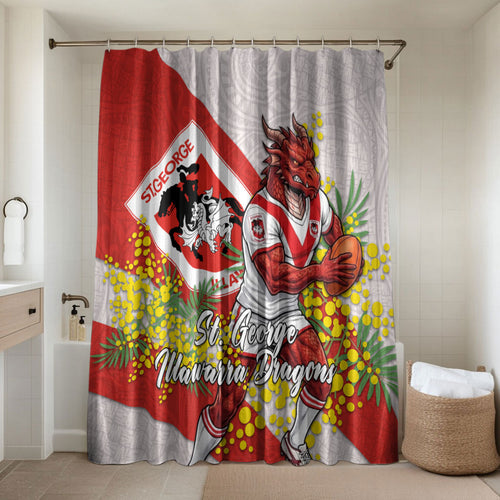 St George Illawarra Dragons Bathroom Set Golden Wattle Floral Polynesian - Australian Flower - Rugby Mascot
