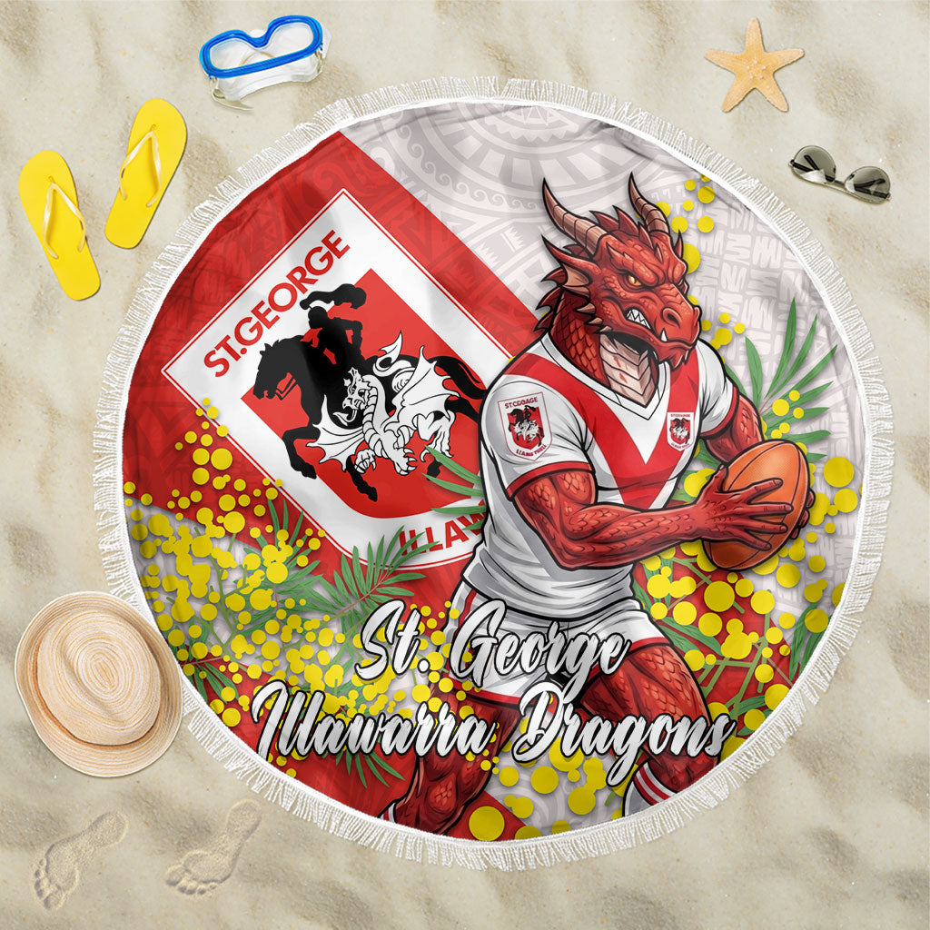 St George Illawarra Dragons Beach Blanket Golden Wattle Floral Polynesian - Australian Flower - Rugby Mascot