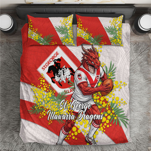 St George Illawarra Dragons Bedding Set Golden Wattle Floral Polynesian - Australian Flower - Rugby Mascot
