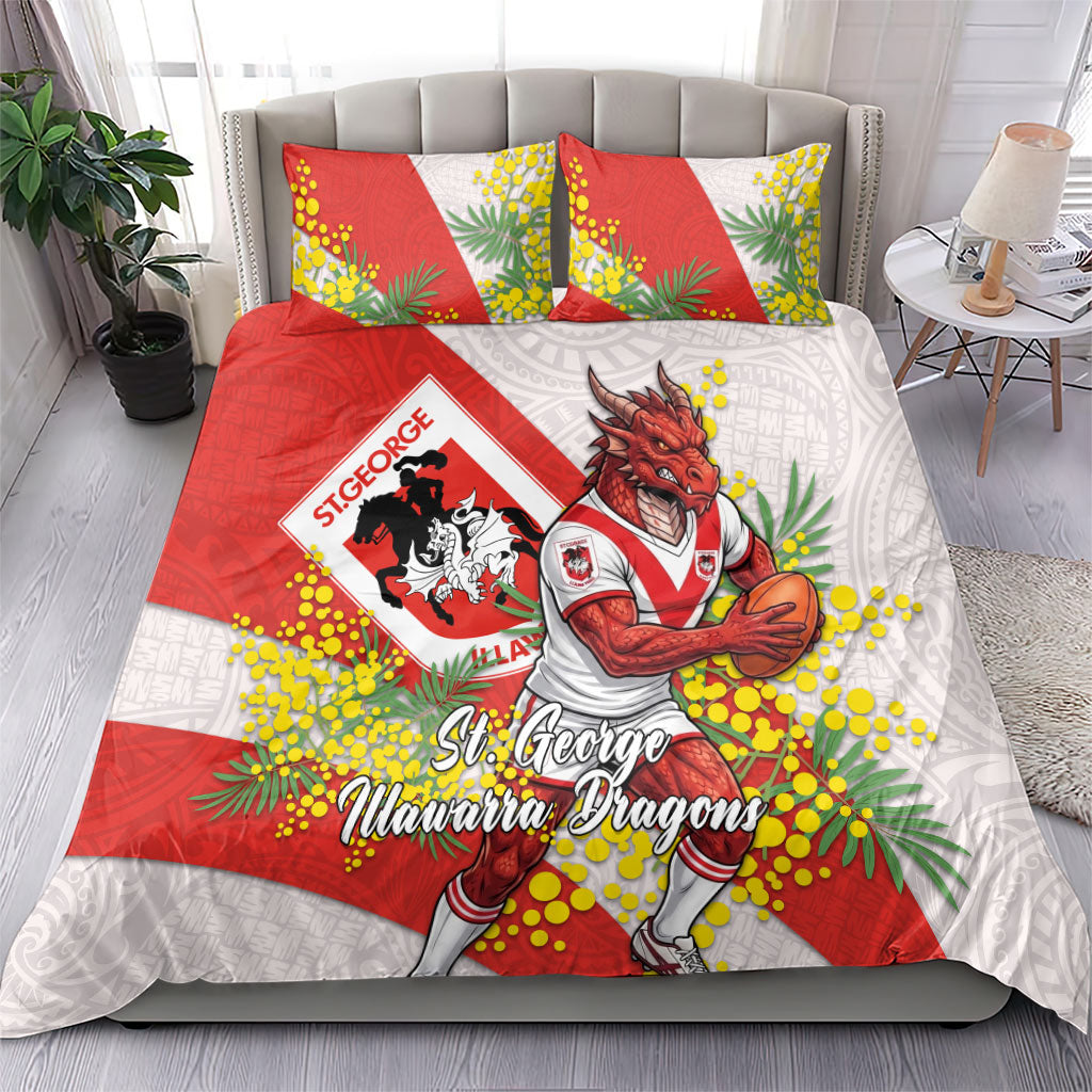 St George Illawarra Dragons Bedding Set Golden Wattle Floral Polynesian - Australian Flower - Rugby Mascot