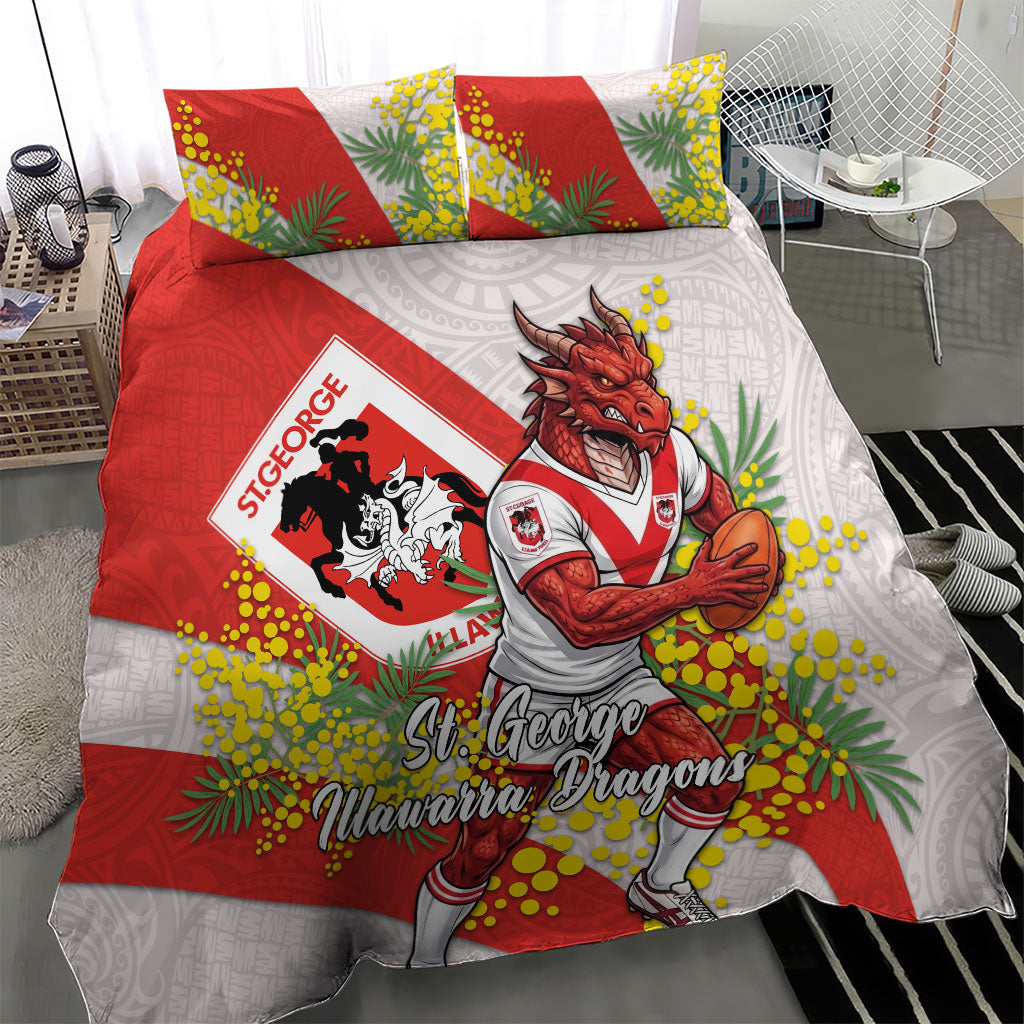 St George Illawarra Dragons Bedding Set Golden Wattle Floral Polynesian - Australian Flower - Rugby Mascot