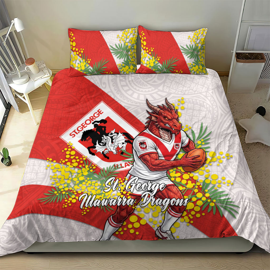 St George Illawarra Dragons Bedding Set Golden Wattle Floral Polynesian - Australian Flower - Rugby Mascot