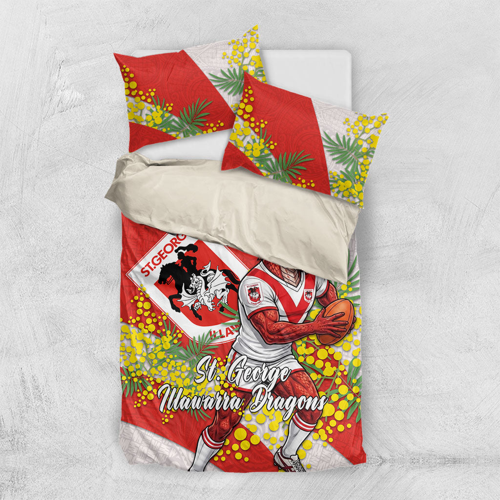 St George Illawarra Dragons Bedding Set Golden Wattle Floral Polynesian - Australian Flower - Rugby Mascot