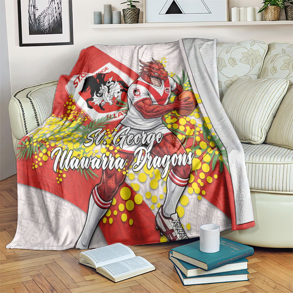 St George Illawarra Dragons Blanket Golden Wattle Floral Polynesian - Australian Flower - Rugby Mascot