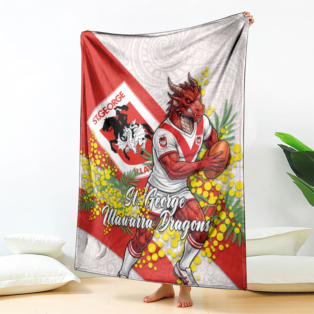St George Illawarra Dragons Blanket Golden Wattle Floral Polynesian - Australian Flower - Rugby Mascot