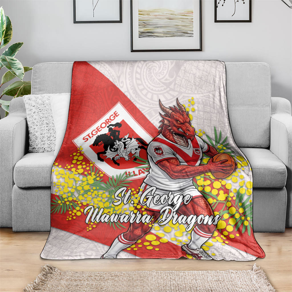 St George Illawarra Dragons Blanket Golden Wattle Floral Polynesian - Australian Flower - Rugby Mascot