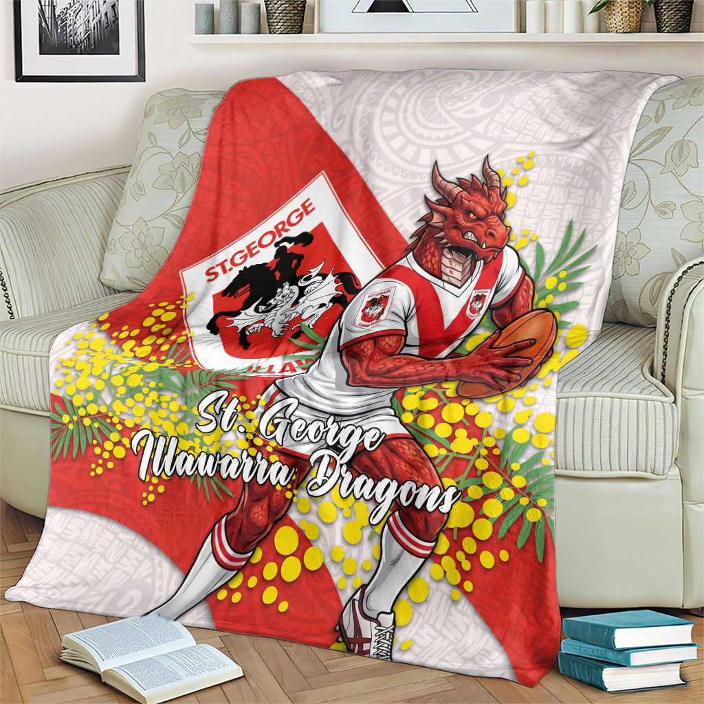 St George Illawarra Dragons Blanket Golden Wattle Floral Polynesian - Australian Flower - Rugby Mascot