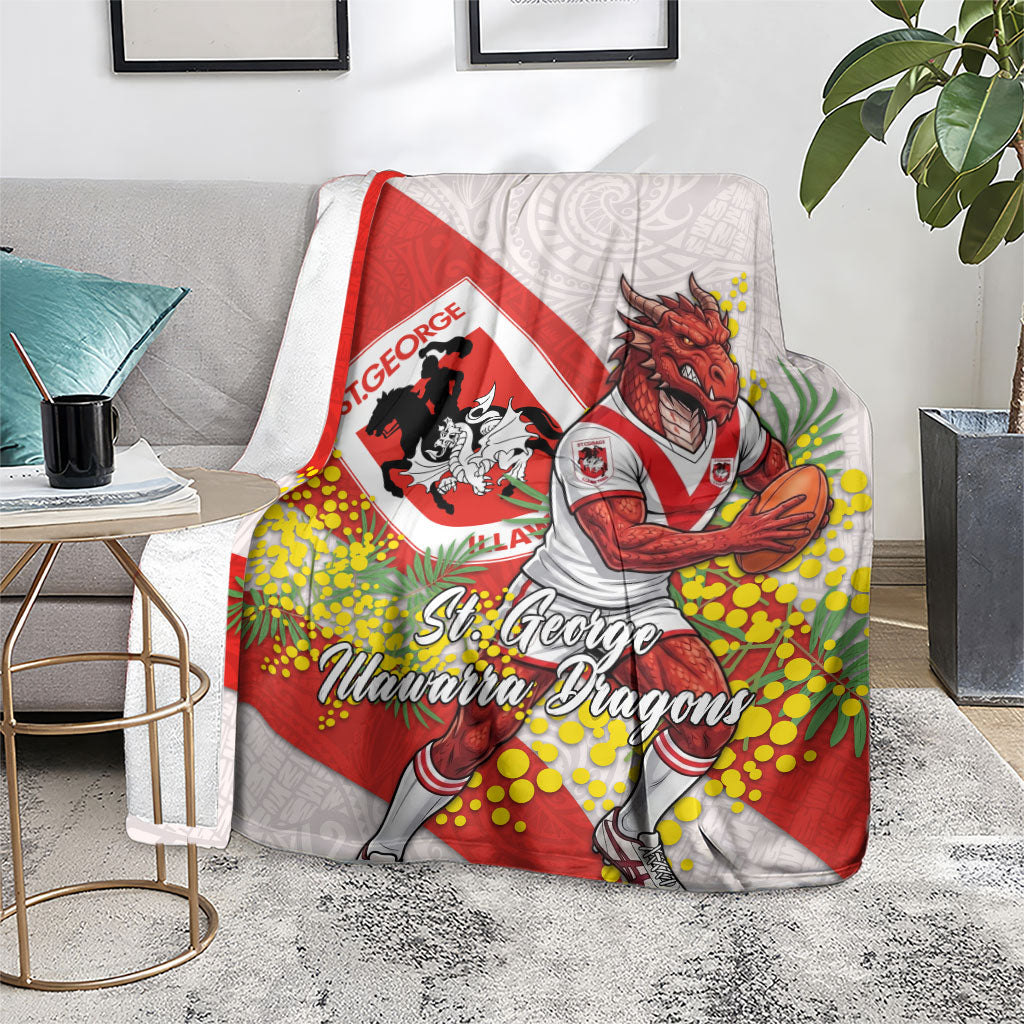 St George Illawarra Dragons Blanket Golden Wattle Floral Polynesian - Australian Flower - Rugby Mascot