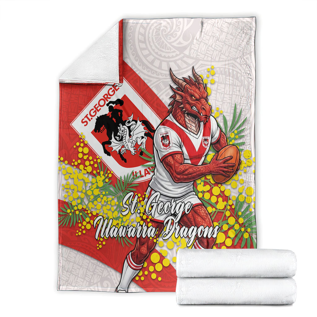 St George Illawarra Dragons Blanket Golden Wattle Floral Polynesian - Australian Flower - Rugby Mascot