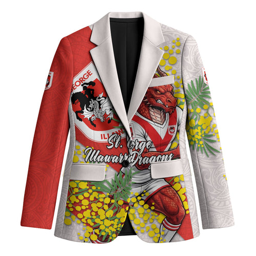 St George Illawarra Dragons Blazer Golden Wattle Floral Polynesian - Australian Flower - Rugby Mascot