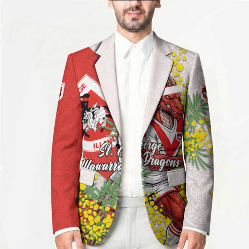 St George Illawarra Dragons Blazer Golden Wattle Floral Polynesian - Australian Flower - Rugby Mascot