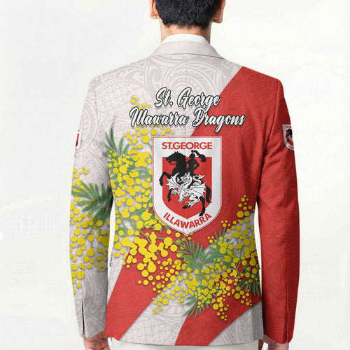 St George Illawarra Dragons Blazer Golden Wattle Floral Polynesian - Australian Flower - Rugby Mascot