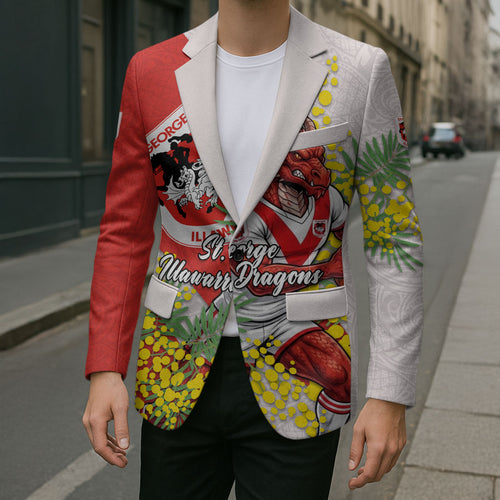 St George Illawarra Dragons Blazer Golden Wattle Floral Polynesian - Australian Flower - Rugby Mascot