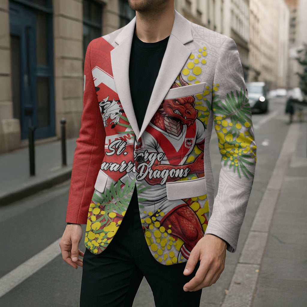St George Illawarra Dragons Blazer Golden Wattle Floral Polynesian - Australian Flower - Rugby Mascot