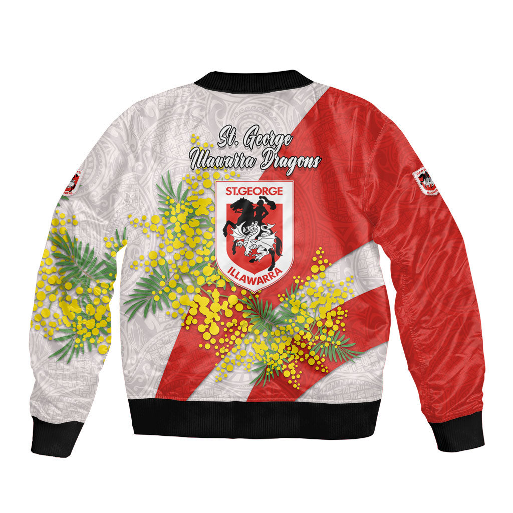 St George Illawarra Dragons Bomber Jacket Golden Wattle Floral Polynesian - Australian Flower - Rugby Mascot