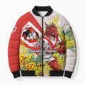 St George Illawarra Dragons Bomber Puffer Jacket Golden Wattle Floral Polynesian - Australian Flower - Rugby Mascot