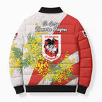 St George Illawarra Dragons Bomber Puffer Jacket Golden Wattle Floral Polynesian - Australian Flower - Rugby Mascot