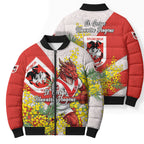 St George Illawarra Dragons Bomber Puffer Jacket Golden Wattle Floral Polynesian - Australian Flower - Rugby Mascot